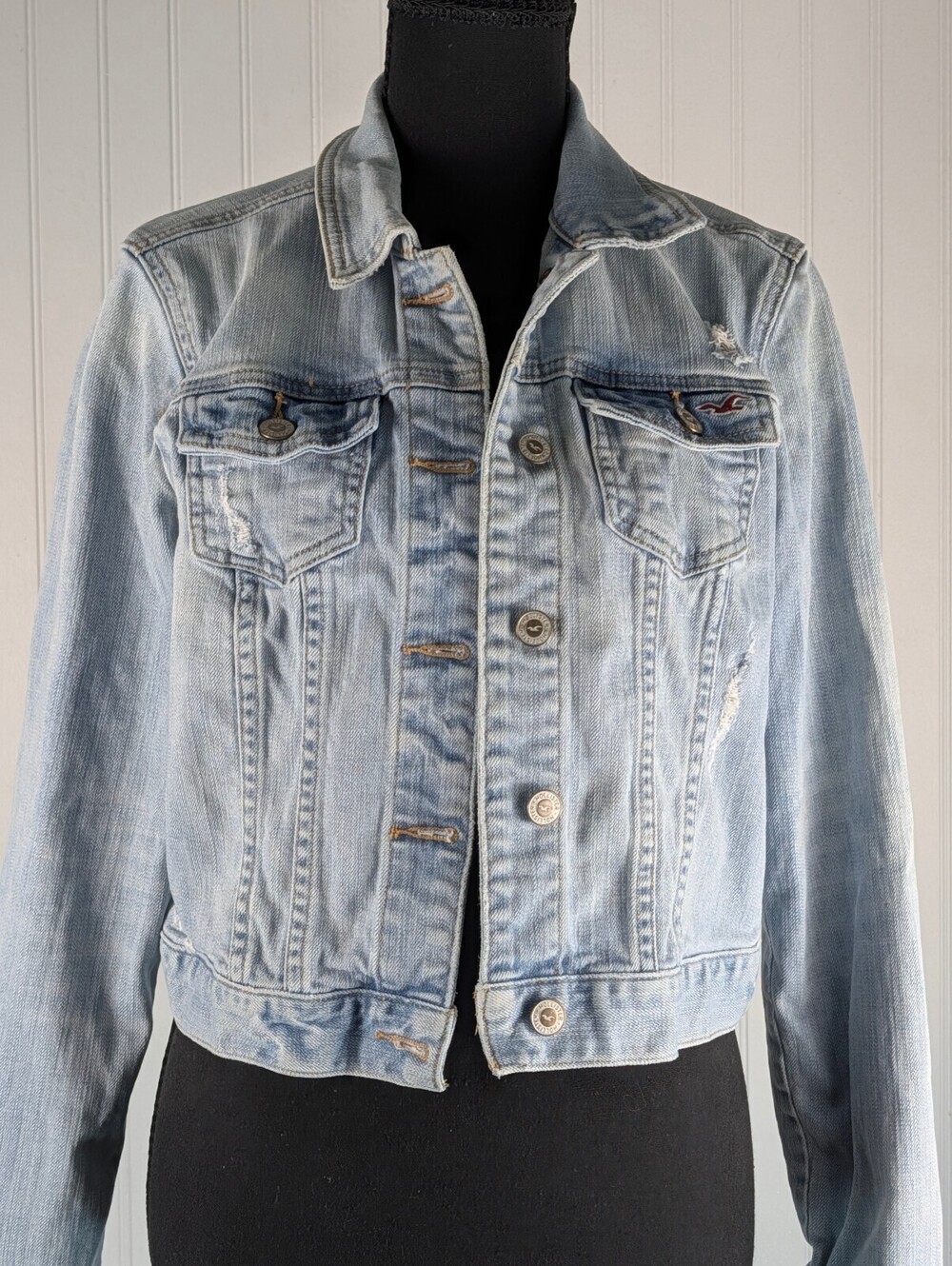 Hollister Light Wash Distressed Cropped Denim Jacket